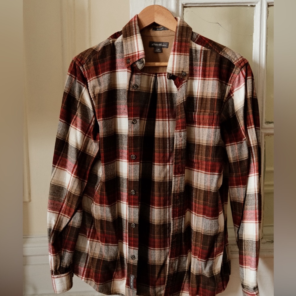 Eddie Bauer Brown and Red Plaid Shirt